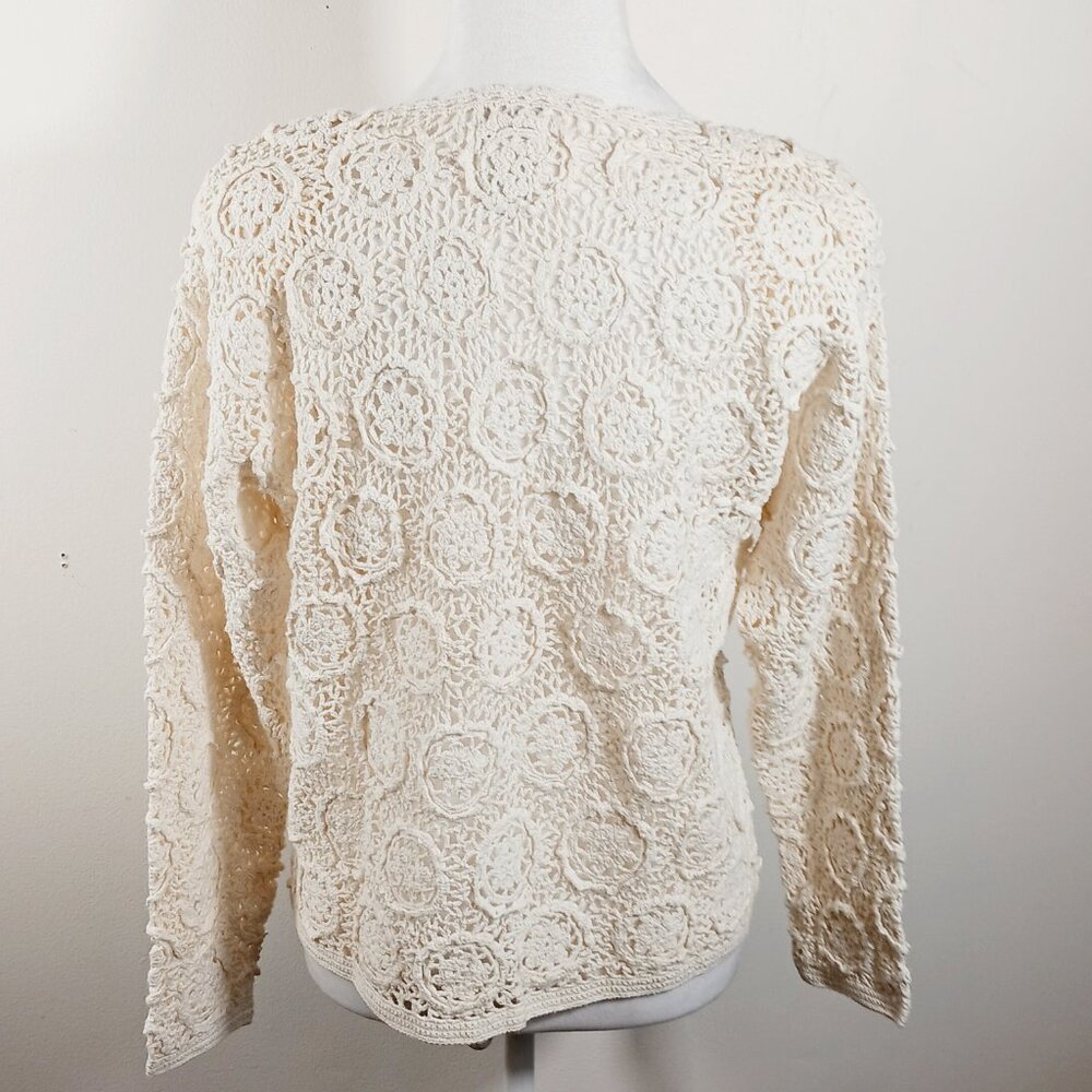 MODA INT'L Crochet Open Knit Cardigan, Cream, Size Medium, Cottagecore, Boho - Picture 3 of 16